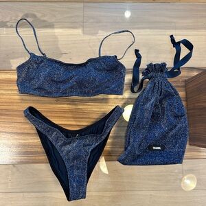 Triangl Sparkly Bikini In Dark Blue + Bag